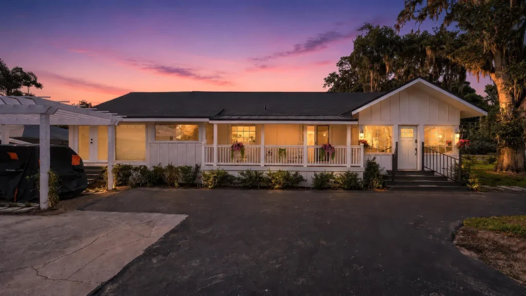 Luxury lakefront vacation rental home in Mount Dora at sunset